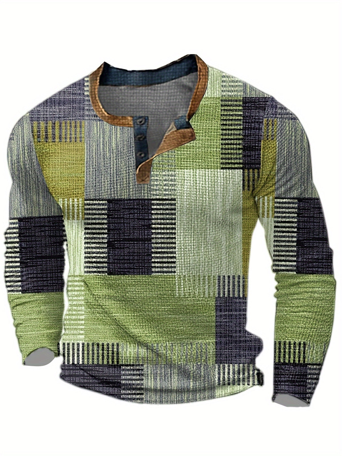 Men's Plaid Pattern Pullover Sweater with Crew Neck