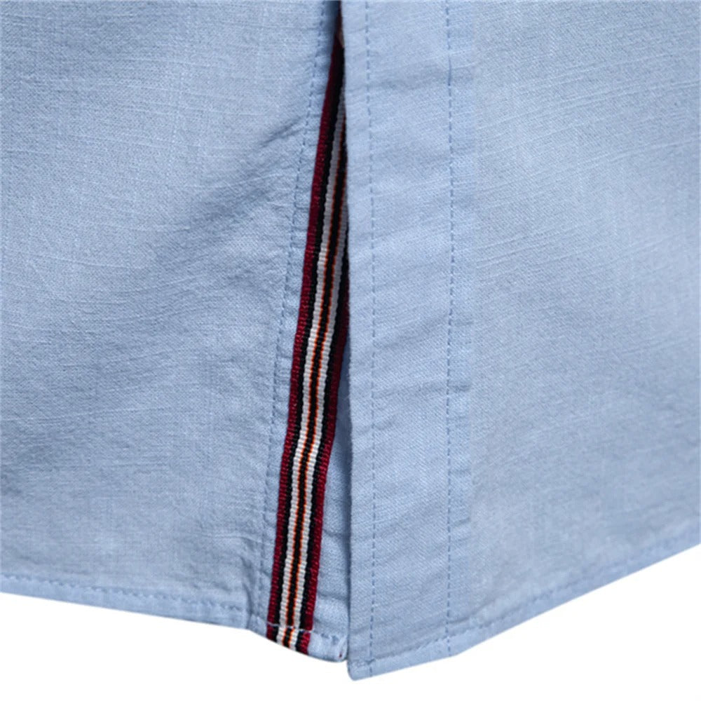 Men's Loose-Cut Airy Cotton Shirt with Stand Collar