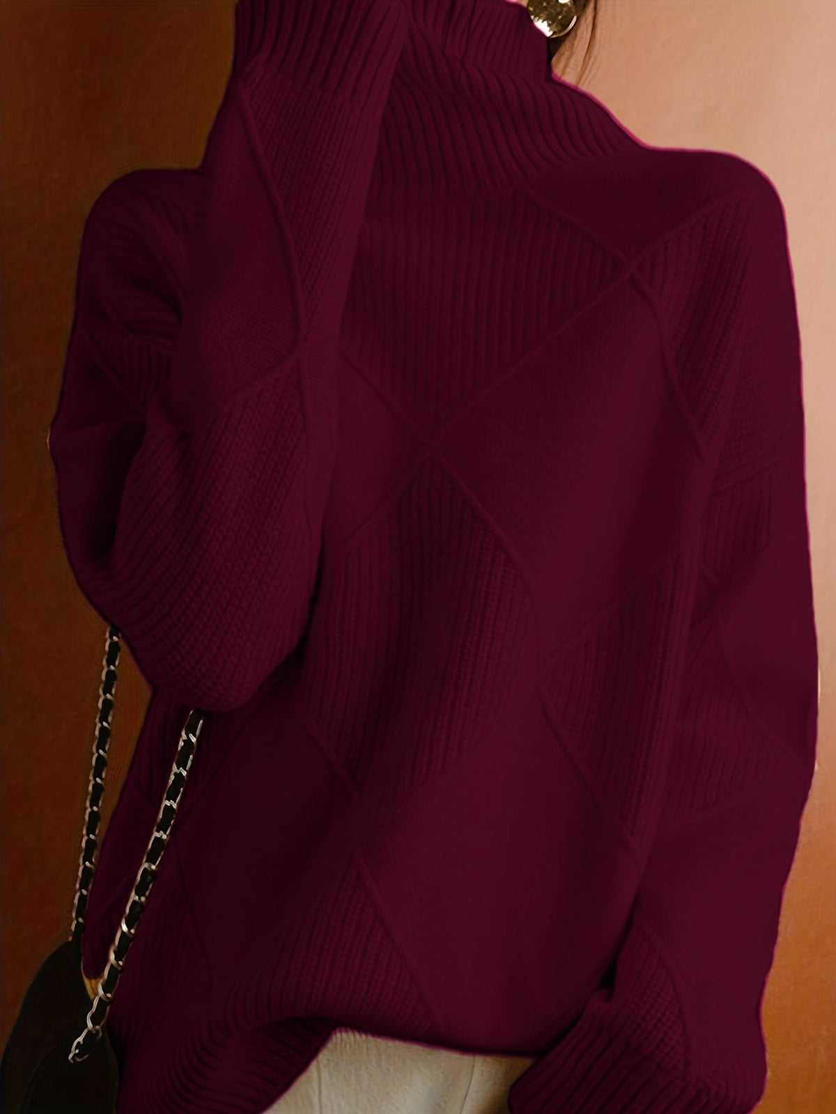 Women's Plus-Size Diamond Knit Turtleneck Sweater in a Relaxed Fit