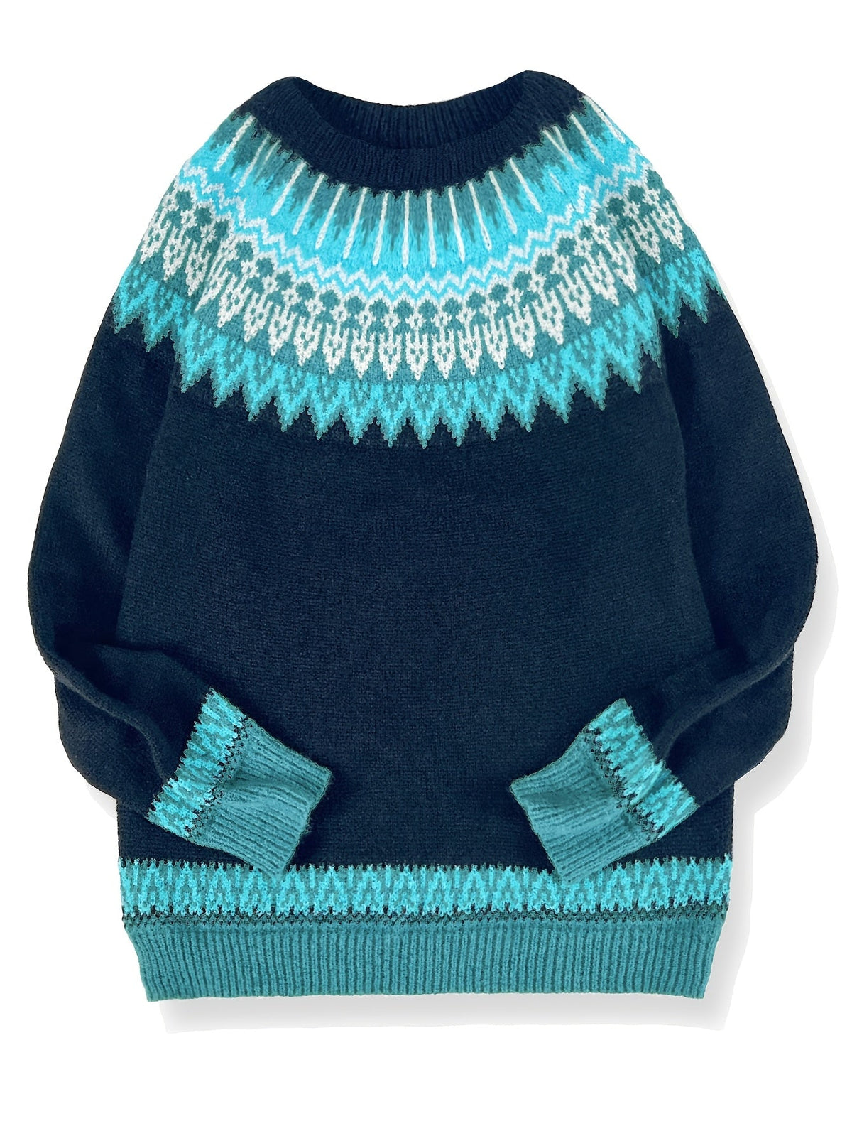 Women's Chunky Nature Motif Jacquard Crew Neck Pullover