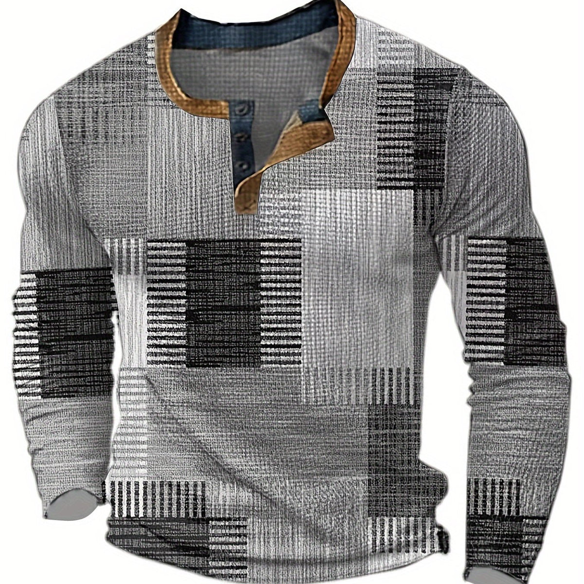 Men's Plaid Pattern Pullover Sweater with Crew Neck - Gray