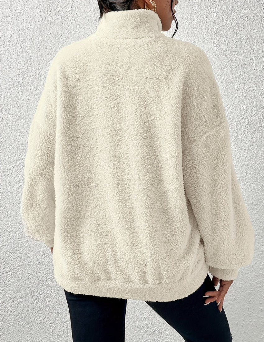 Women's Plush Fleece Half-Zip Sweater with Dropped Shoulders