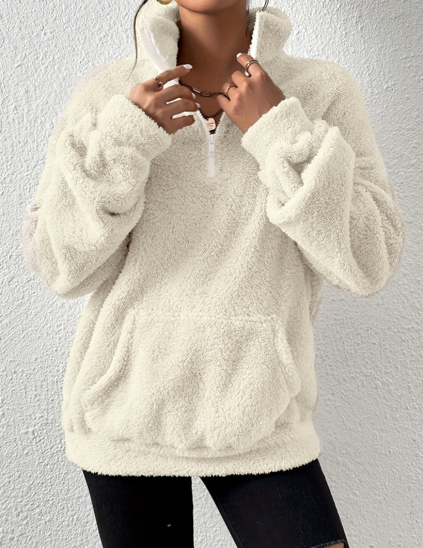 Women's Plush Fleece Half-Zip Sweater with Dropped Shoulders