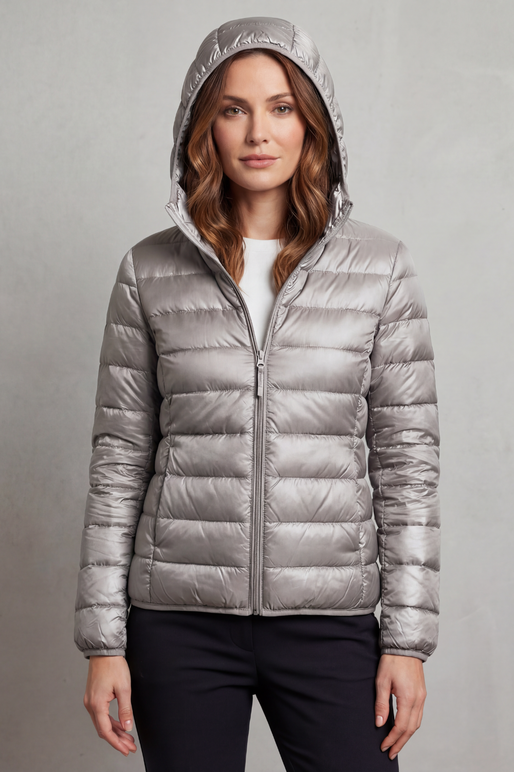 Women's Hooded Quilted Jacket That Folds Into Your Bag