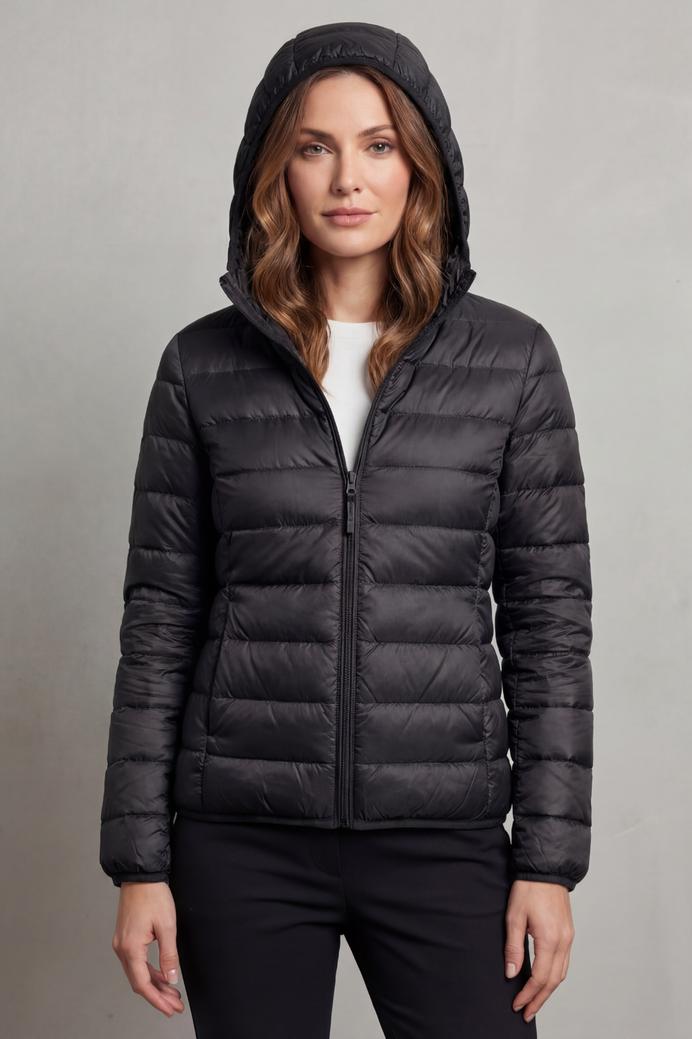 Women's Hooded Quilted Jacket That Folds Into Your Bag
