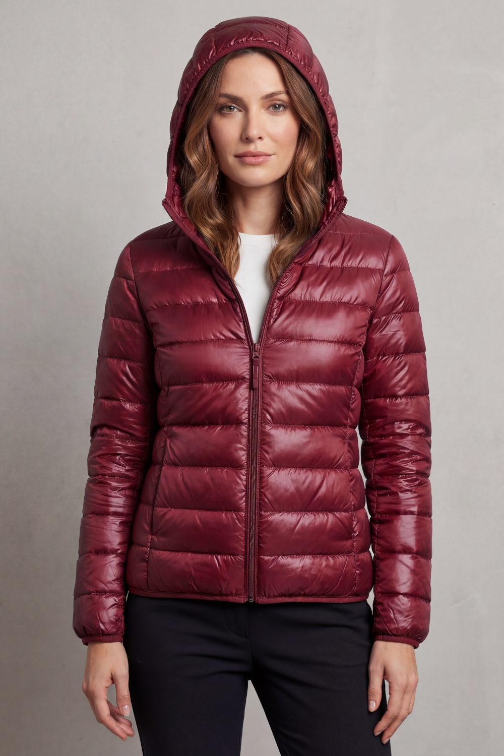Women's Hooded Quilted Jacket That Folds Into Your Bag