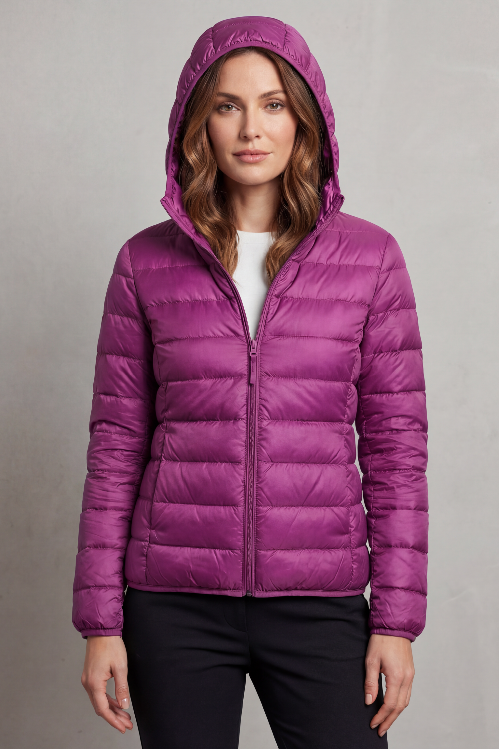Women's Hooded Quilted Jacket That Folds Into Your Bag