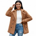 Women's Two-Way Teddy Lapel Coat with Button Front - Brown