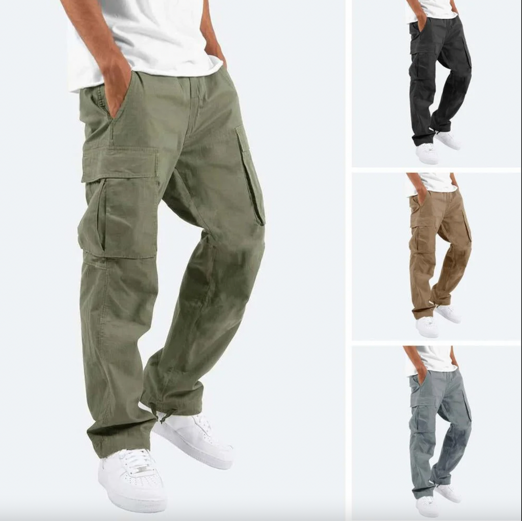 Men's Loose-Fit Paneled Cargo Pants with Straight Leg