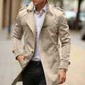 Men's Epaulette Trench Coat with Zipped Chest Pocket and Cuff Straps - Beige