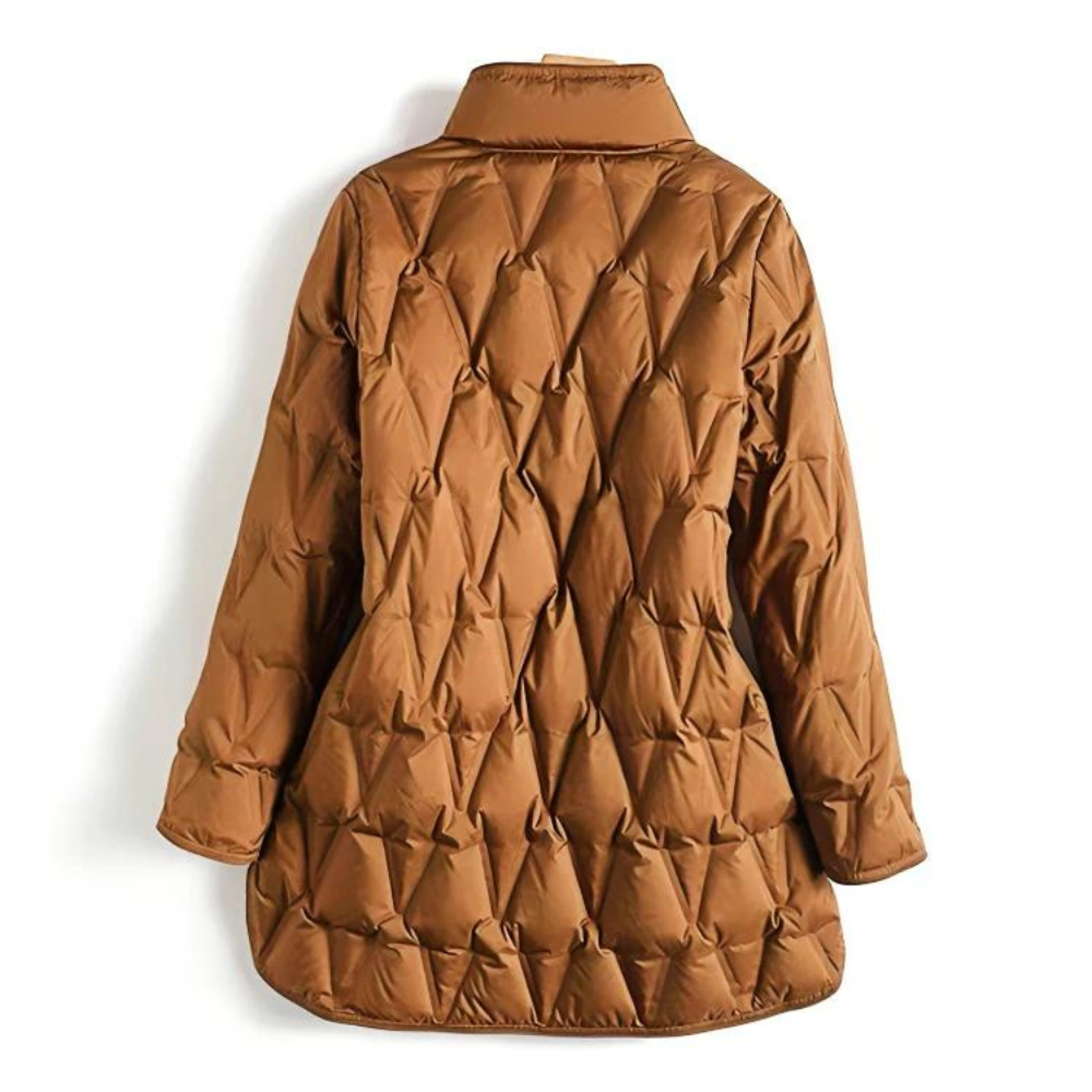 Women's Slim Quilted Down Longline Jacket with Stand Collar