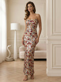 Women's Long Floral Sequin Cami Gown for Weddings and Parties