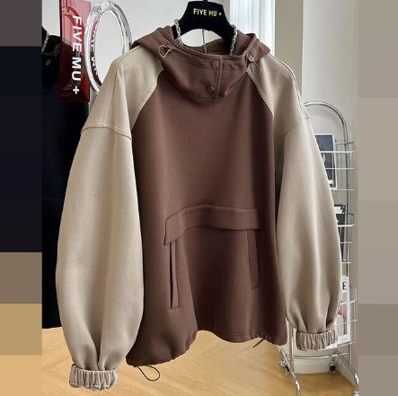 Men's Oversized Waterproof Pullover Parka with Raglan Sleeves - Brown