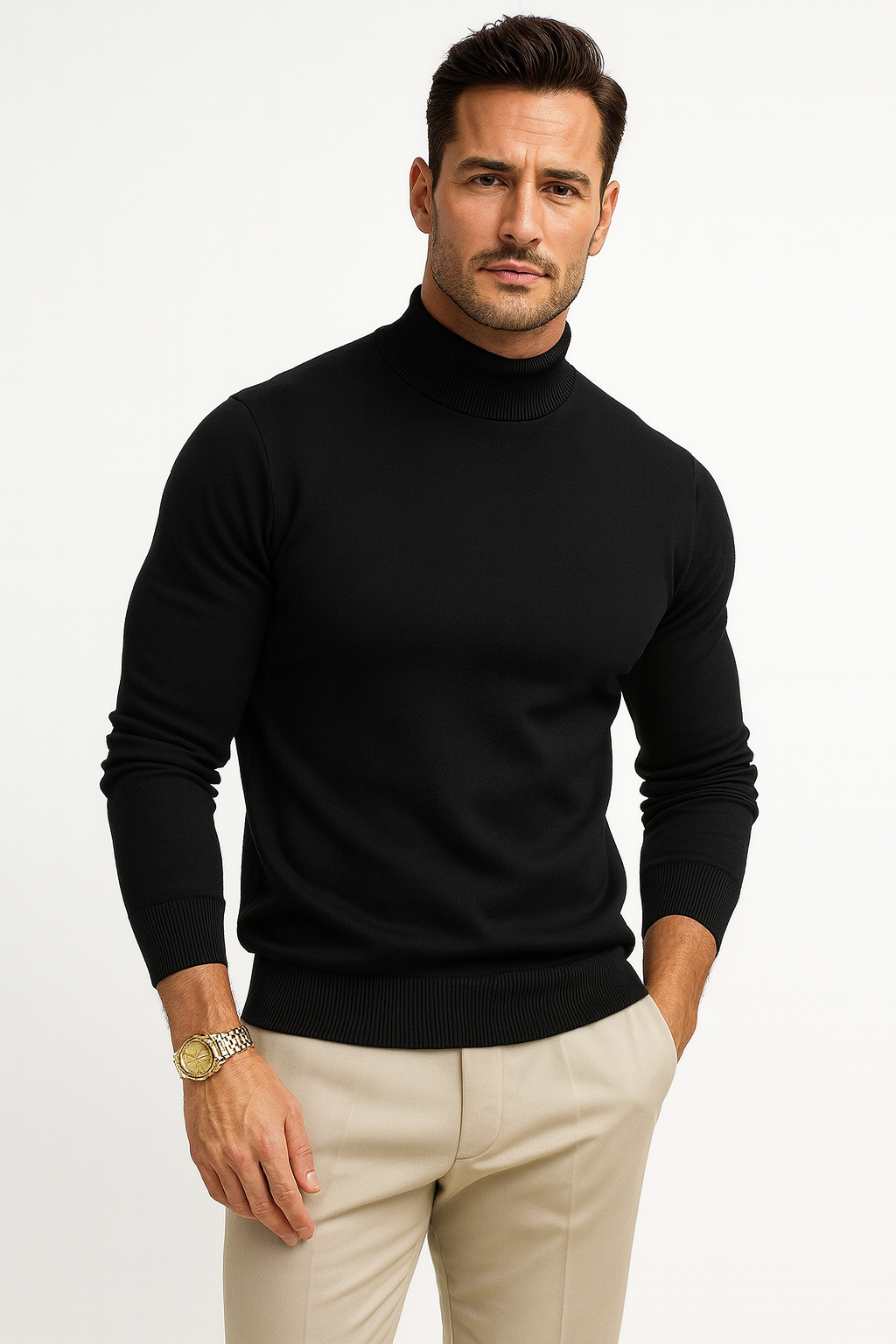 Men's Fitted Soft Knit Turtleneck for Blazer Layering