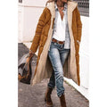 Women's Knee-Length Sherpa Coat with Toggle Front and Hood - Brown