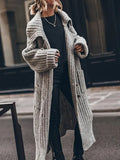 Women's Slouchy Chunky Rib Knit Long Cardigan with Front Pockets - Gray