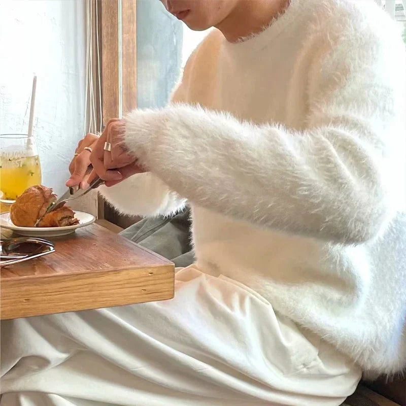 Men's Oversized Fuzzy Knit Sweater with Drop Shoulders
