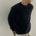 Men's Oversized Fuzzy Knit Sweater with Drop Shoulders - Black