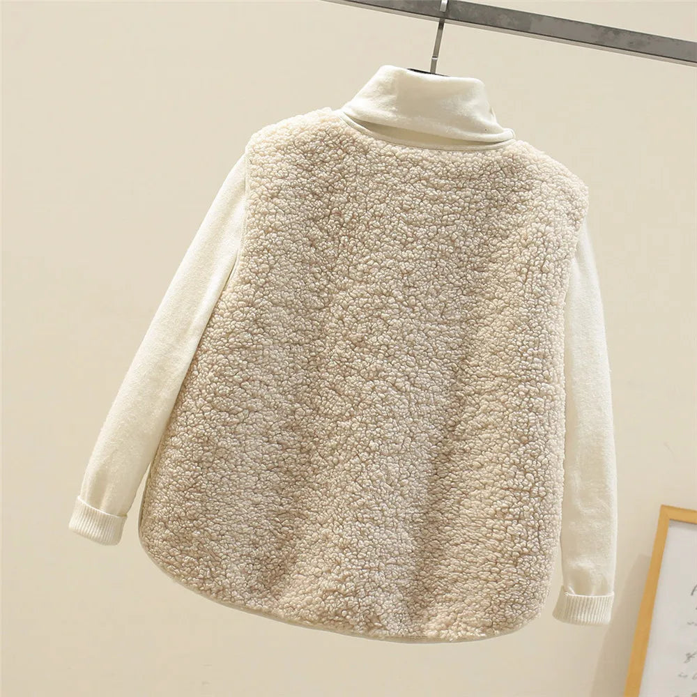 Women's Relaxed Teddy Layering Vest with Buttons and Patch Pockets