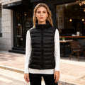 Women's Quilted Sleeveless Puffer Vest with Stand Collar - Black