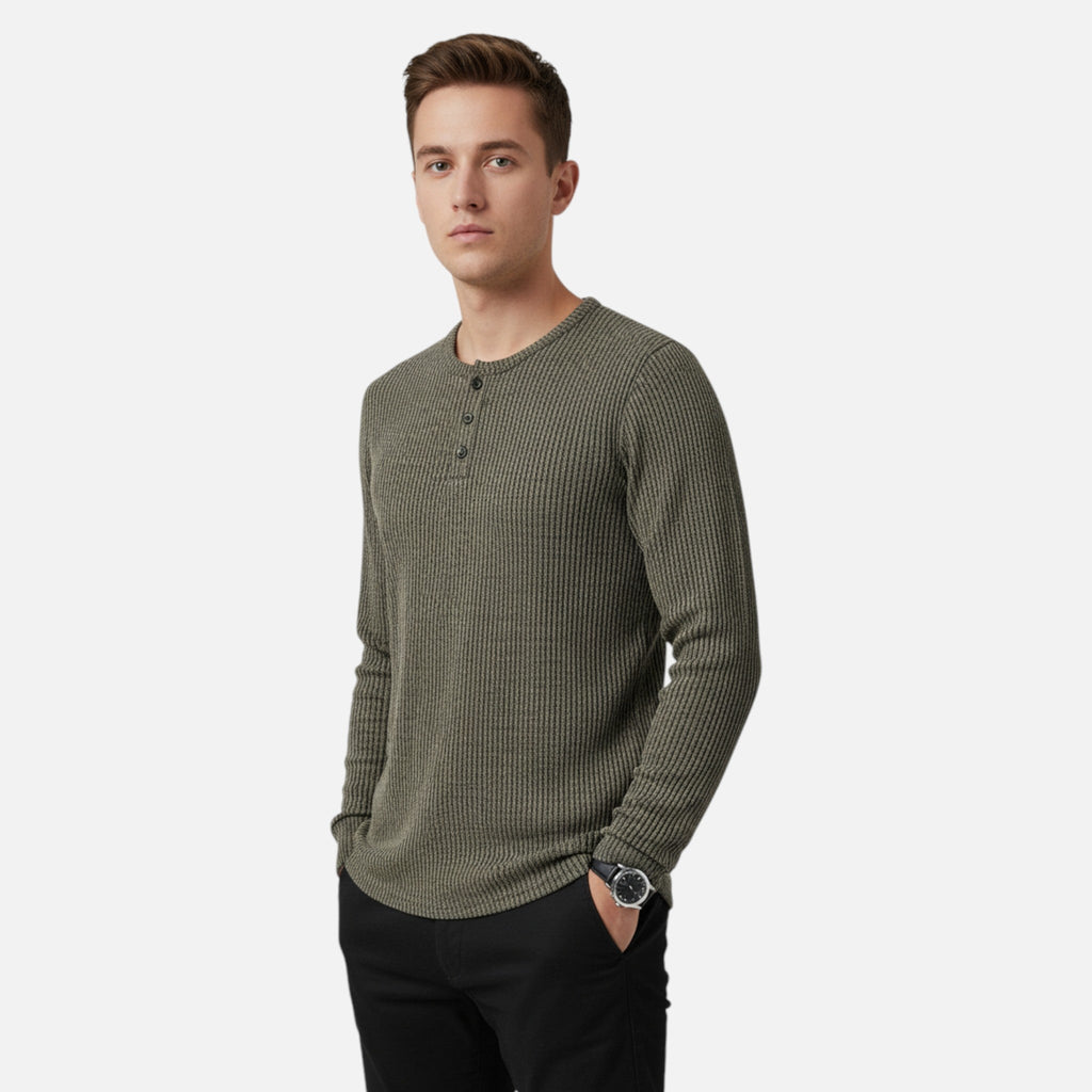 Men's Cable-Knit Henley Sweater in a Cotton Blend