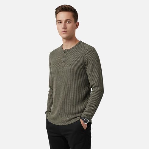 Men's Cable-Knit Henley Sweater in a Cotton Blend
