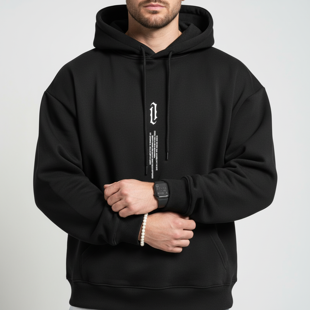 Men's Regular-Fit Hoodie with Drawstring Hood for Gym and Commute - Black