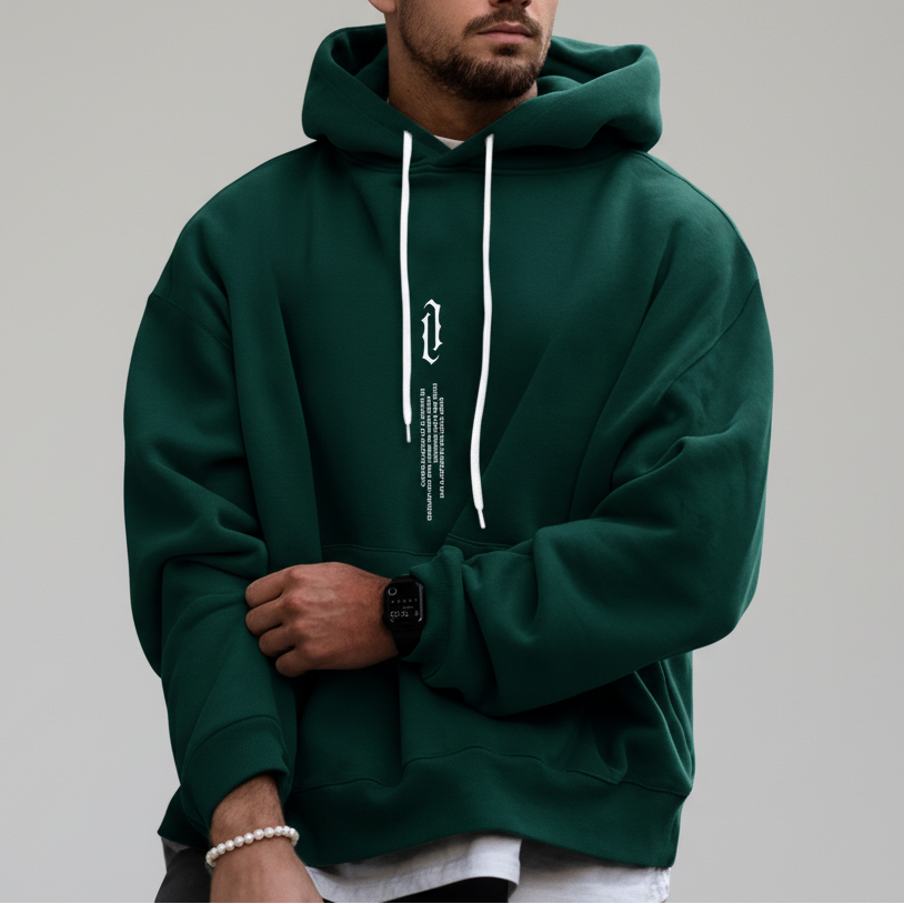 Men's Regular-Fit Hoodie with Drawstring Hood for Gym and Commute - Dark Green