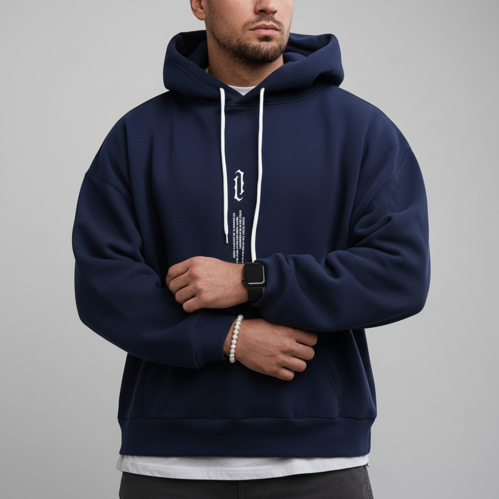 Men's Regular-Fit Hoodie with Drawstring Hood for Gym and Commute - Dark Blue