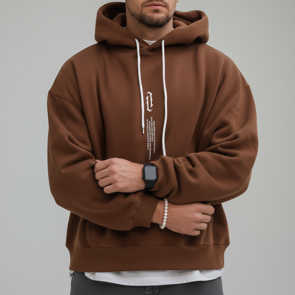 Men's Regular-Fit Hoodie with Drawstring Hood for Gym and Commute - Brown