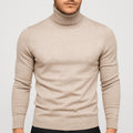 Men's Merino Wool Turtleneck Sweater with Light Stretch - Beige