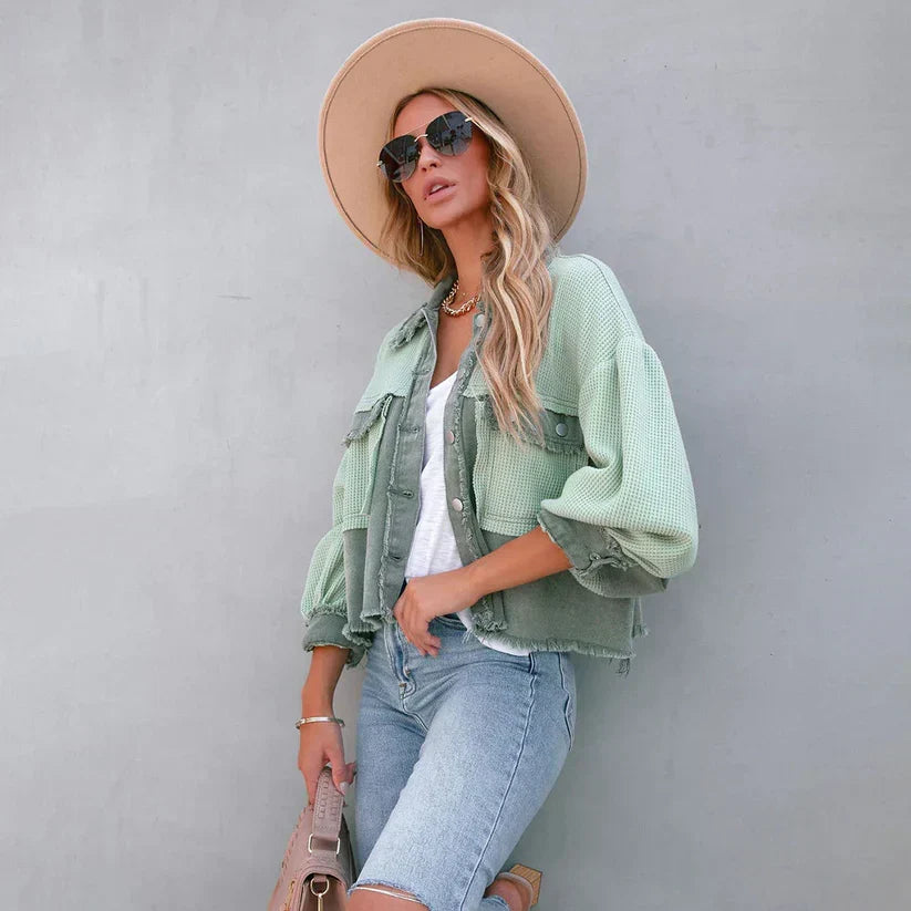 Women's Above-the-Waist Cropped Jacket with Fringe Trim