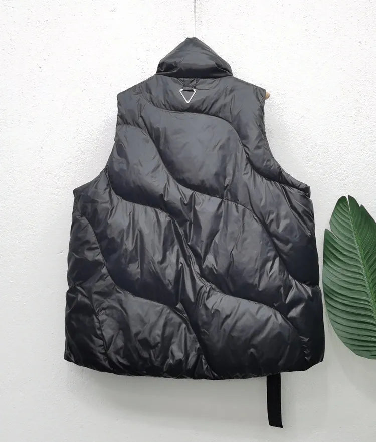 Women's Sleeveless Padded Vest with Oversized Shawl Collar