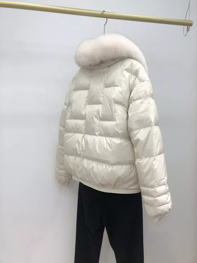 Women's Relaxed Winter Puffer with Toggle Closures and Plush Collar