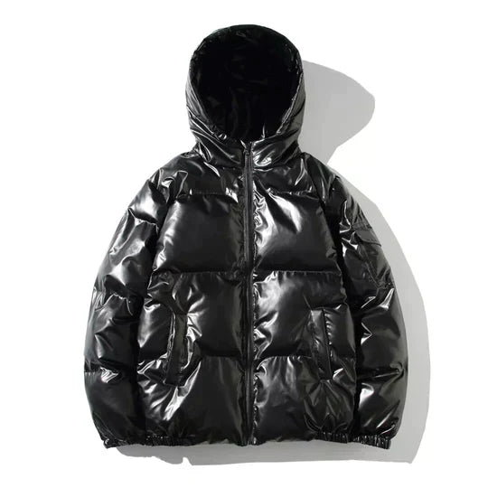 Men's Metallic Waterproof Winter Puffer with High Neck - Black A