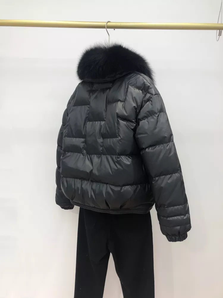 Women's Relaxed Winter Puffer with Toggle Closures and Plush Collar
