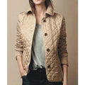 Women's Slim-Fit Quilted Button Jacket for Office and Travel - Khaki