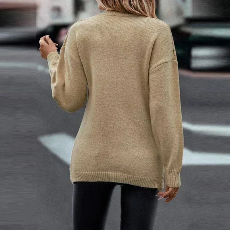 Women's Longline Wrap V-Neck Sweater with Cable Detail
