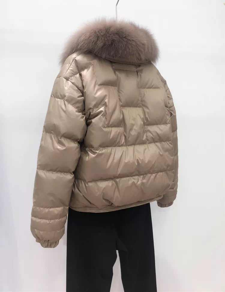 Women's Relaxed Winter Puffer with Toggle Closures and Plush Collar