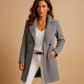 Women's Wool Blend Double-Breasted Mid-Length Coat with Notch Lapels - Gray
