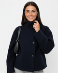 Women's Hip-Length Single-Breasted Jacket with Stand Collar - Blue