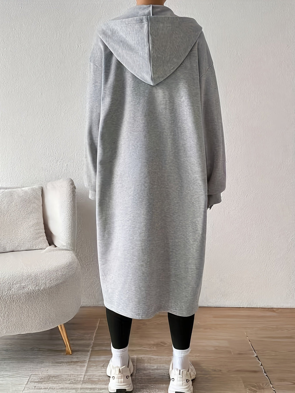 Women's Hooded Longline Zip Cardigan with Drawstring and Pockets