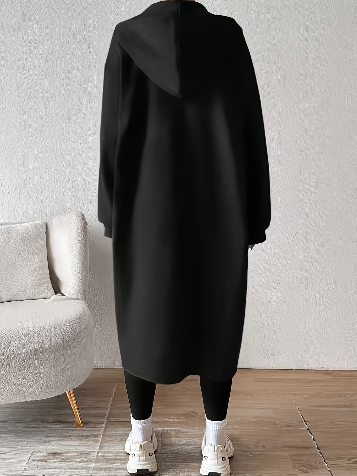 Women's Hooded Longline Zip Cardigan with Drawstring and Pockets
