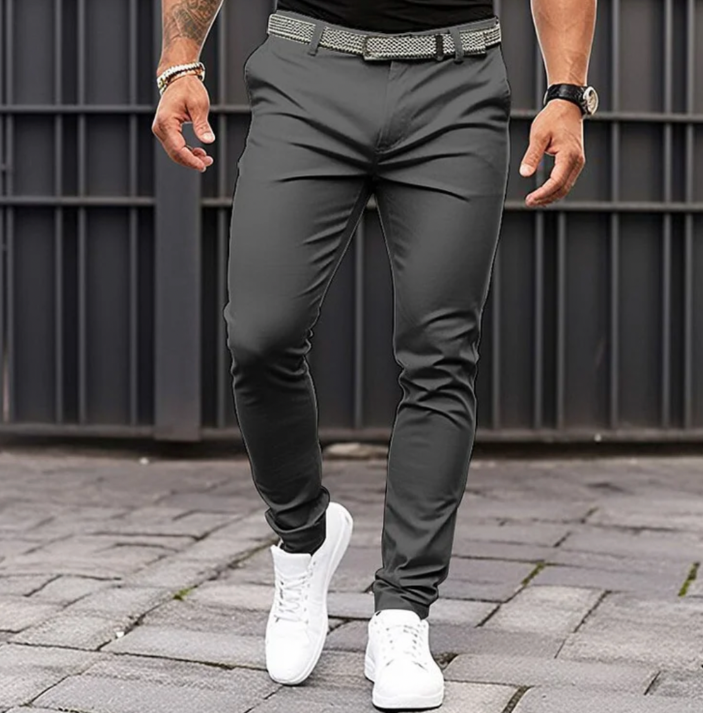 Men's Slim Jogger-Cut Stretch Pants with Ankle Cuffs - Dark Gray