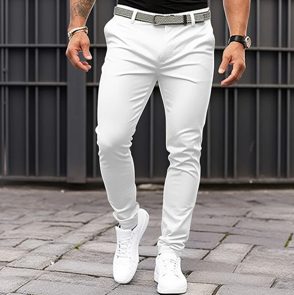 Men's Slim Jogger-Cut Stretch Pants with Ankle Cuffs - White