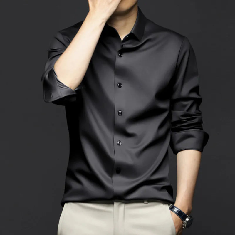Men's Classic-Fit Silk Dress Shirt for Formal Events - Black