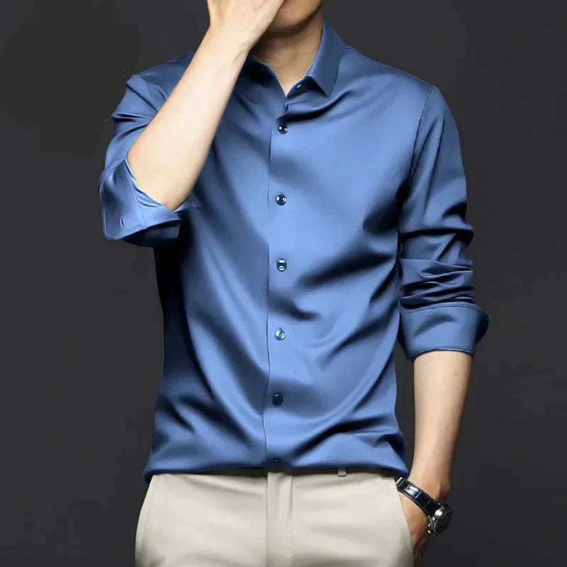Men's Classic-Fit Silk Dress Shirt for Formal Events - Blue