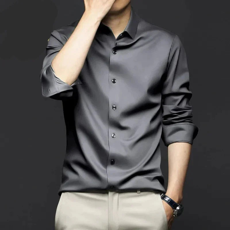 Men's Classic-Fit Silk Dress Shirt for Formal Events - Gray