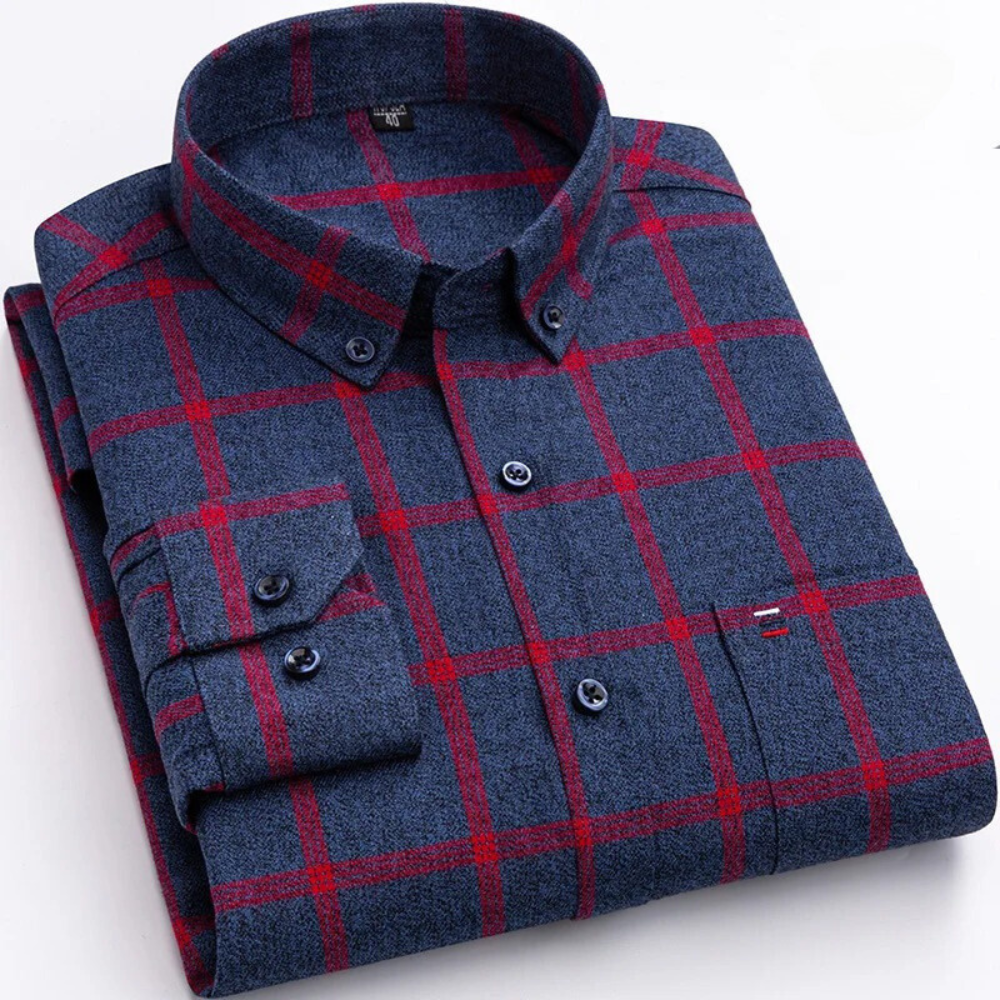 Men's Pure Cotton Plaid Shirt for Warm-Weather Days - Red