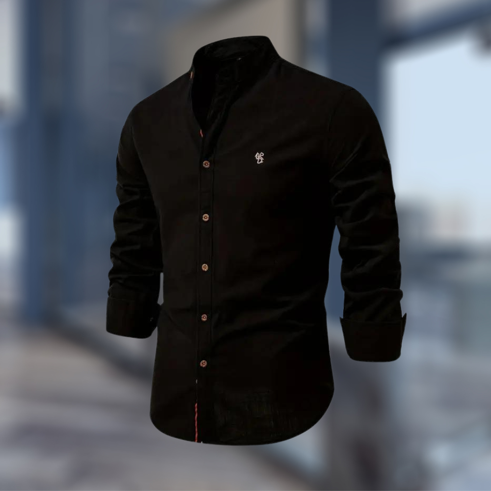 Men's Wrinkle-Resistant Slim Band Collar Shirt - Black